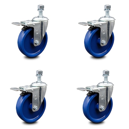 Service Caster 5 Inch Solid Polyurethane Swivel 12mm Stem Caster Set with Total Lock Brake SCC-TSTTL20S514-SPUS-M1215-4